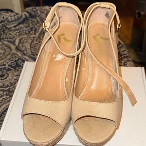 Report Tan Canvas Espadrille Wedge Sandals